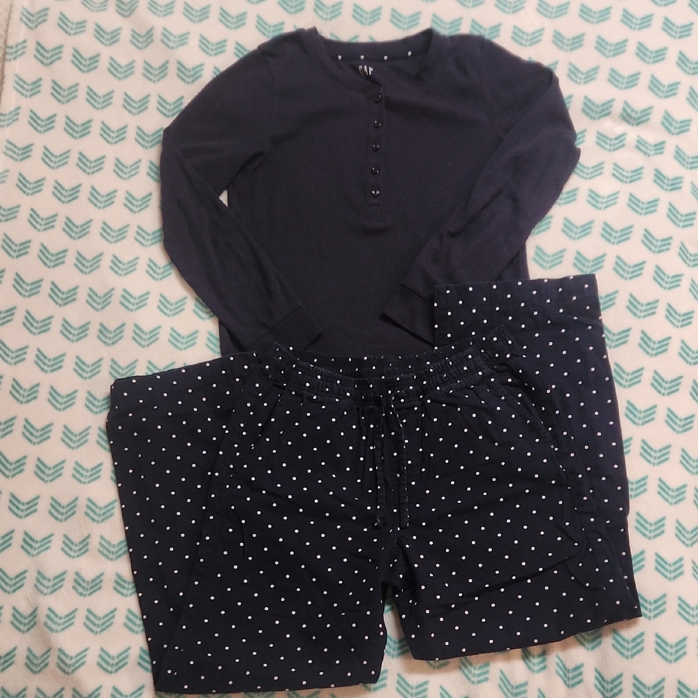 GAP Women's Navy Pajama Set with White Polka Dots Sz S - Picture 2 of 5